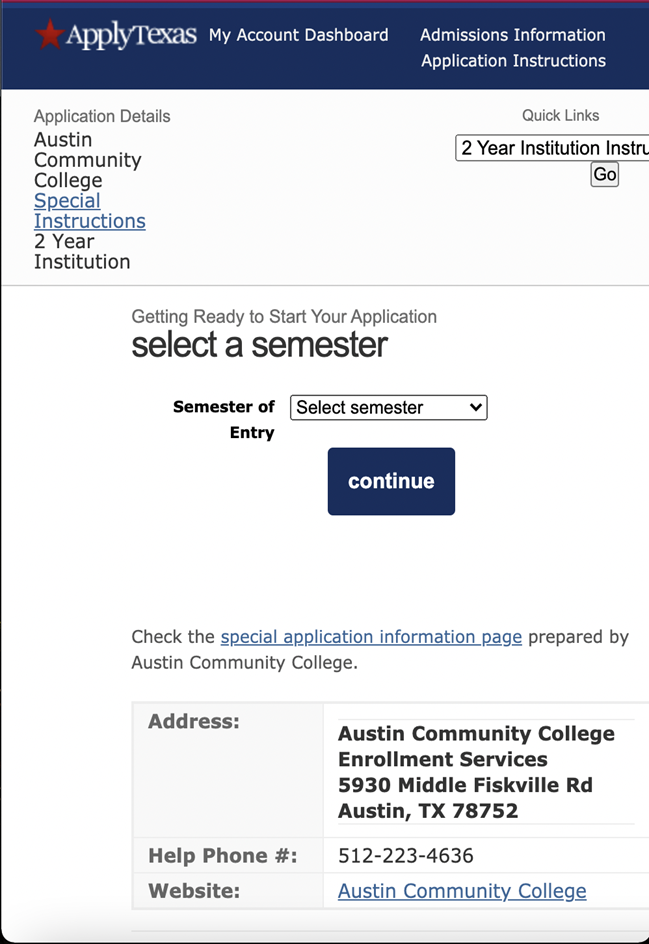 North Texas Application Steps