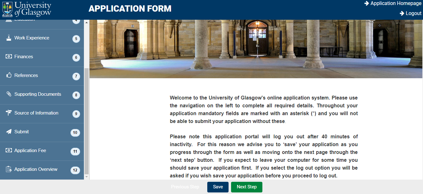 university of glasgow phd application
