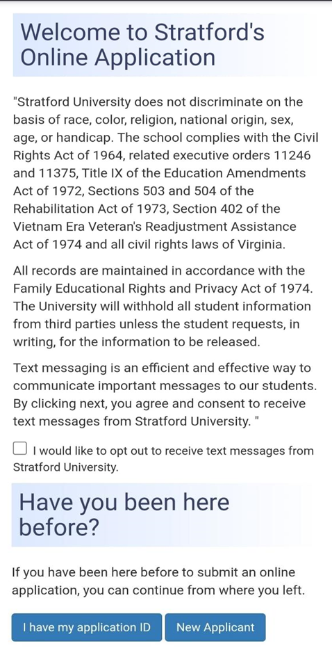 Stratford Application Steps