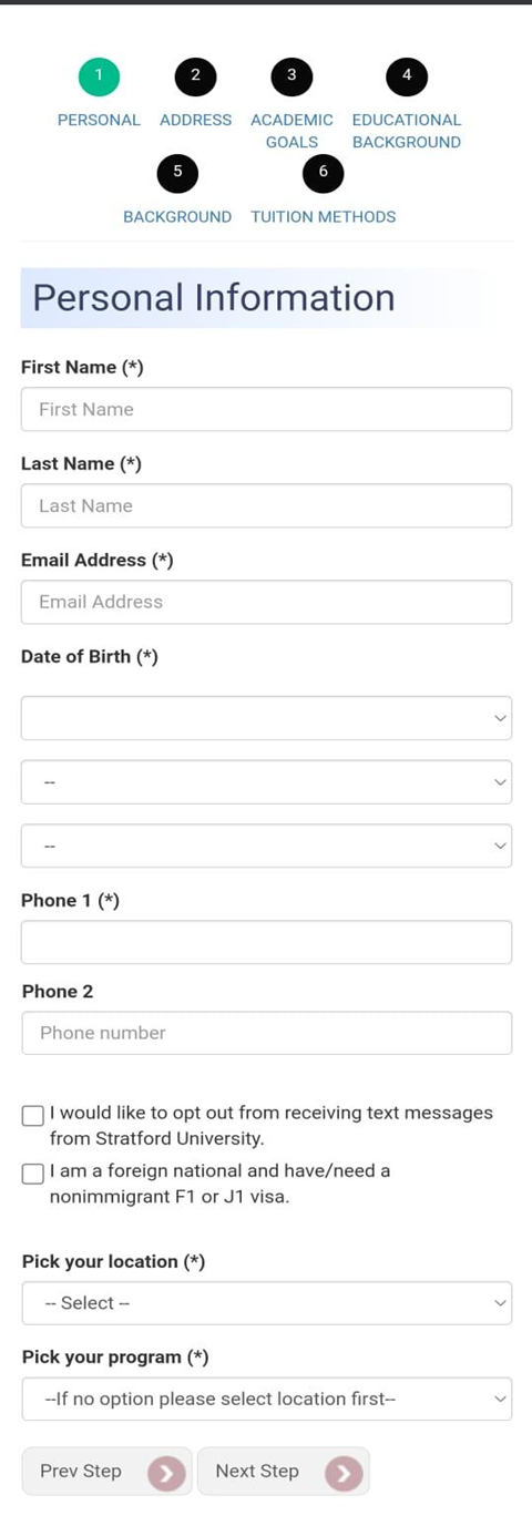 Stratford Application Steps