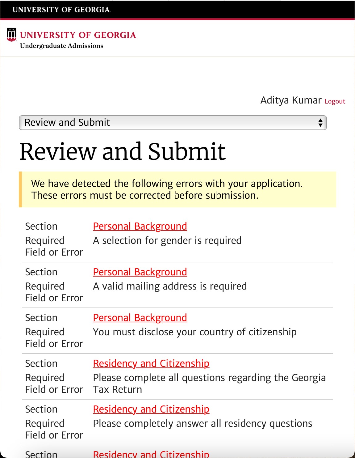 university of georgia application essay