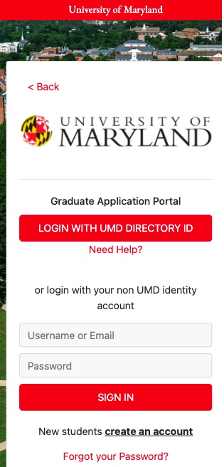 university of maryland college park check application status