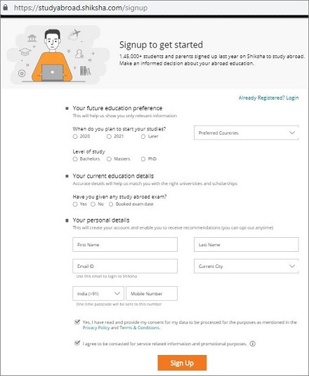 Shiksha Sign Up Form