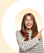 horizontal shot joyful young woman with glasses posing against white wall